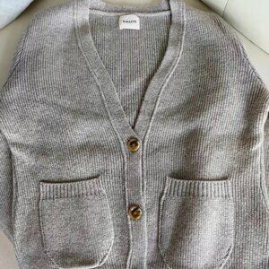 Khaite Beige Ribbed Wool Cardigan - Tortoiseshell Button Detail